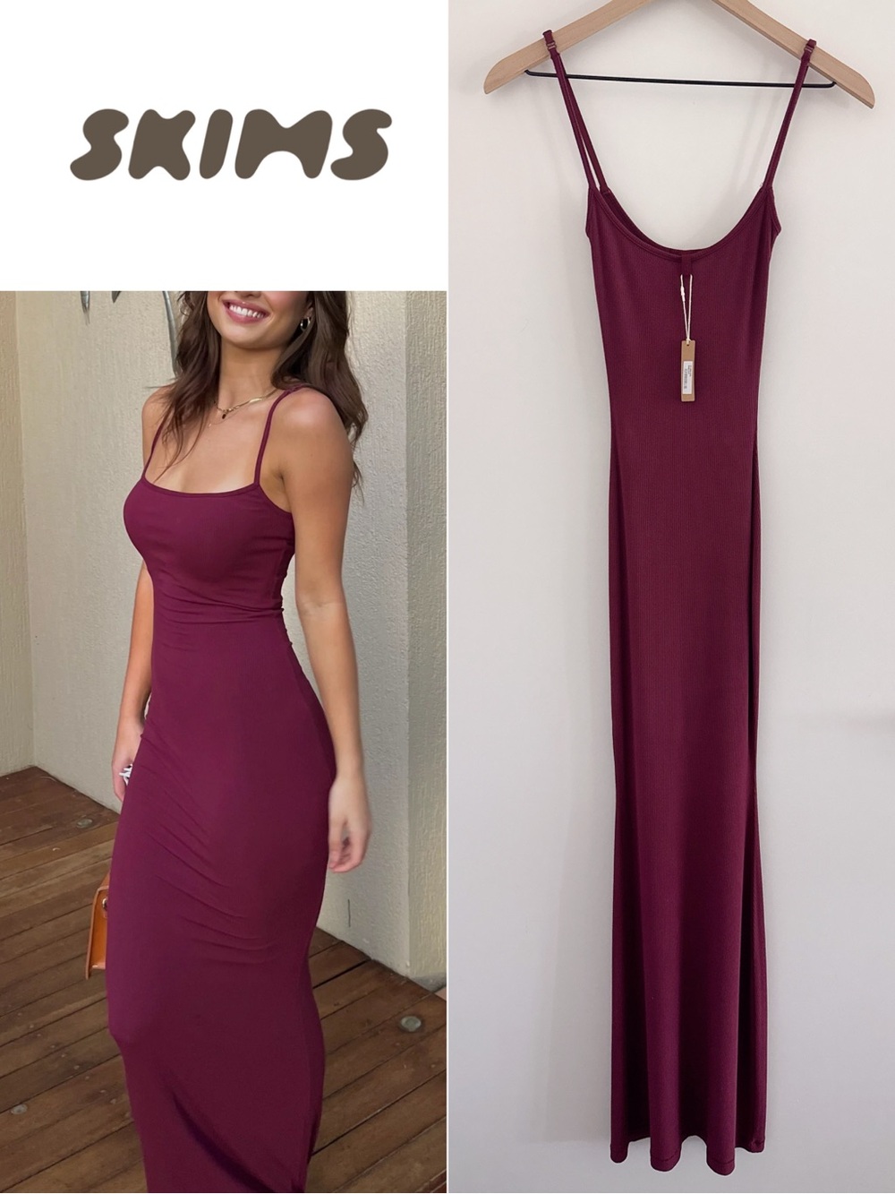 NWT SKIMS Soft Lounge Long Slip Dress Wine XXS